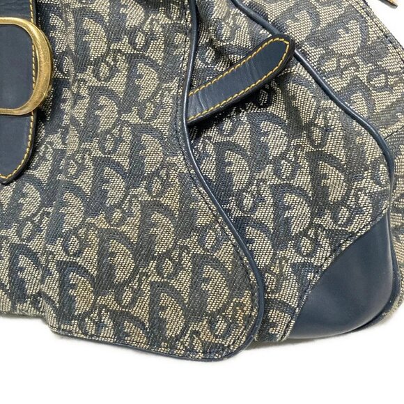 Auth DIOR/ChristianDior Double Saddle Bag - Navy Cream Jacquard Leather Handbag - Picture 11 of 15